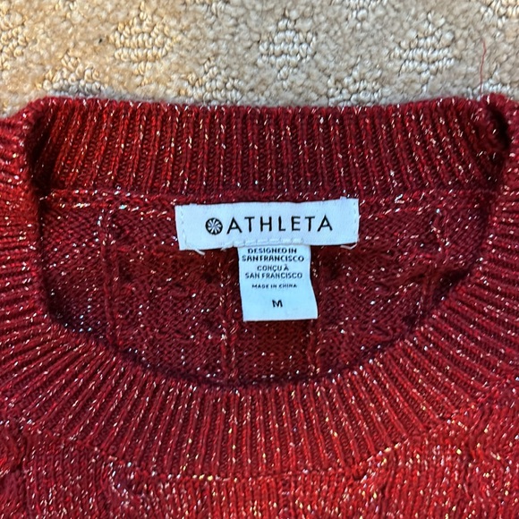 Athleta Sparkly Metallic Thread Red Crewneck Sweater size Medium - Picture 7 of 10